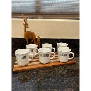 6 Rare Vintage Pyrex Corning Black Striped White Modernist Coffee Mugs